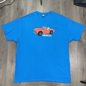 Vintage Geico Insurance Gecko Driving Blue T-Shirts Men's Size XL